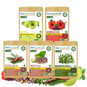 Amla, Reetha, Shikakai, Hibiscus And Bhringraj Powder for Hair Growth 50 Gms Each Combo (Pack of 5)